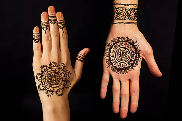 Hand With Mehendi On Black Background