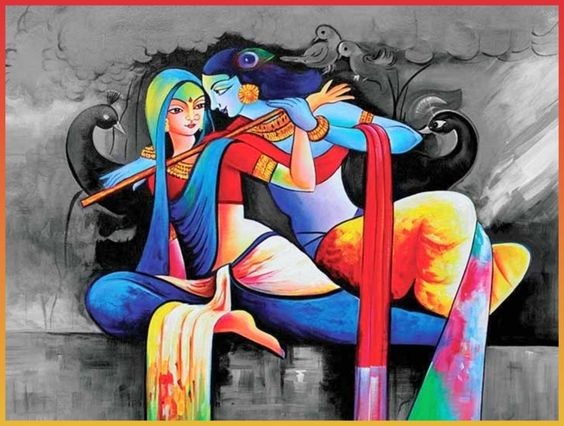 The Flute Players - Radha Krishna by Hariom Singh (2021) : Painting Oil on  Canvas - SINGULART