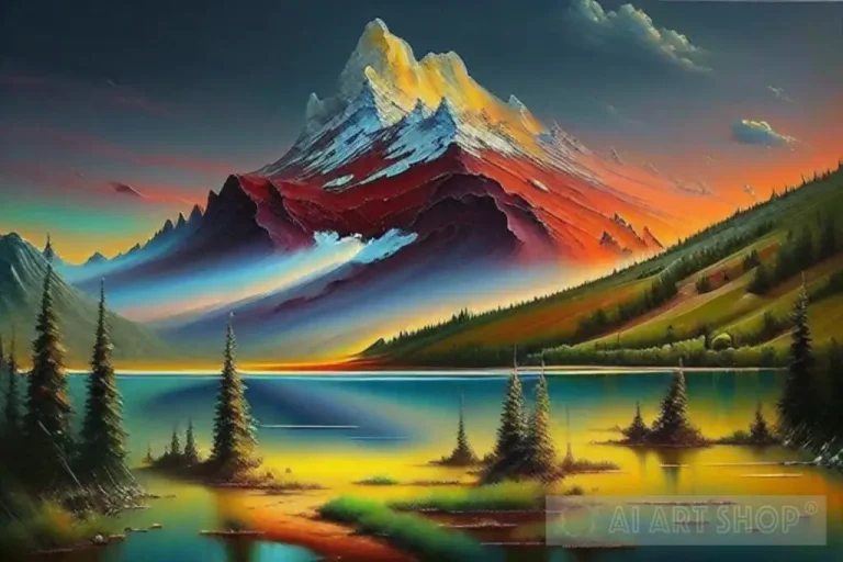 Captivating Landscape Of Lake And Snowy Mountain Ai Art 321
