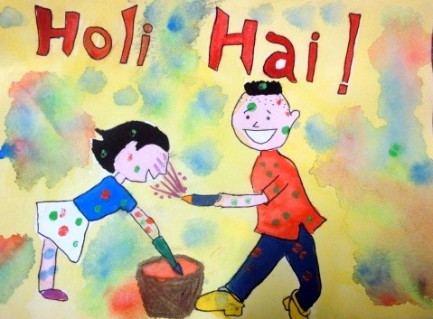 How to draw Holi festival drawing || kids celebrating Holi festival draw...  | Holi painting, Holi drawing, Hello kitty drawing