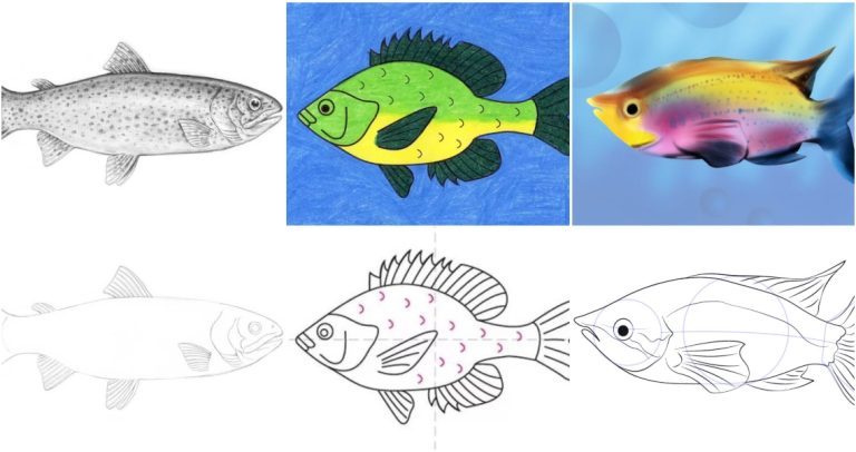 Set of different hand drawing tropical fishes, svg png pdf