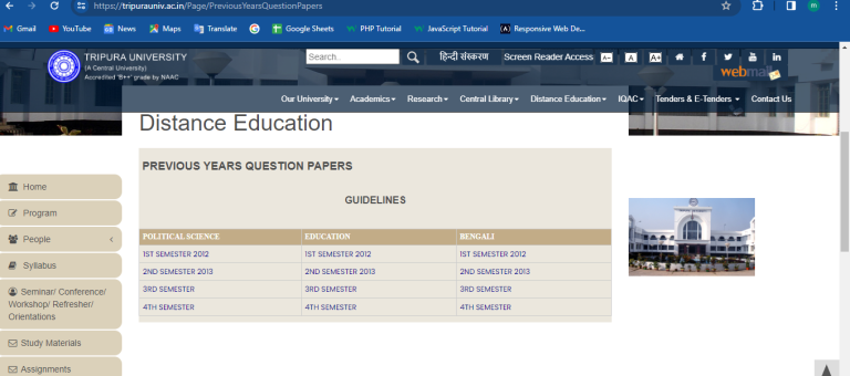 Tripura University Question Papers