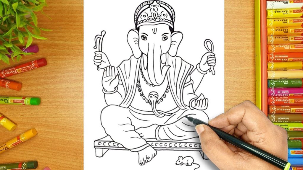 Buy Ganesha Drawing Handmade Painting by DEBDAS MAZUMDER.  Code:ART_523_62162 - Paintings for Sale online in India.