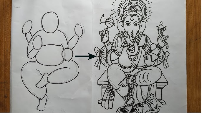 Finished Framed Shri Ganesha Sketch, Size: 22