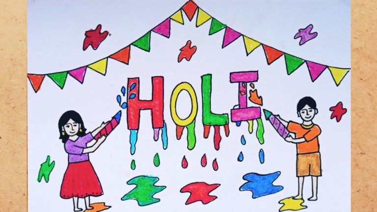 Kids Celebrating Holi Festival Drawing Tutorial/ Easy Holi festival scene  drawing - YouTube