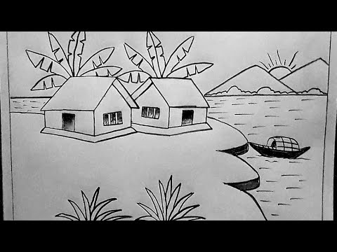 How to Draw Landscape-Nature Drawing-Pencil Sketch-Easy for children -S....  | Nature drawing, Pencil drawings, Easy drawings