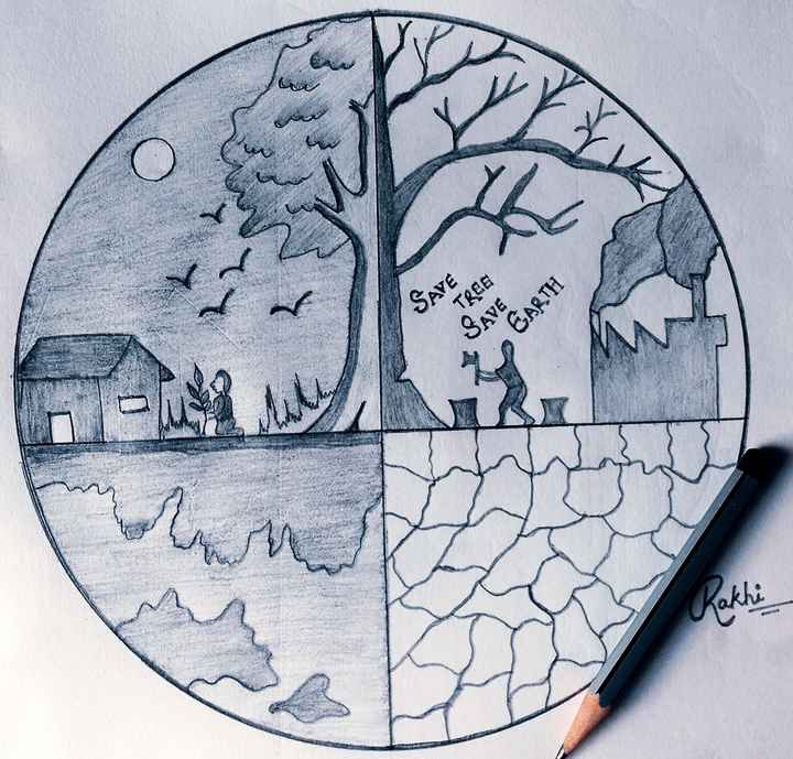 Save Nature Save Water || Poster Drawing easy with pencil - YouTube