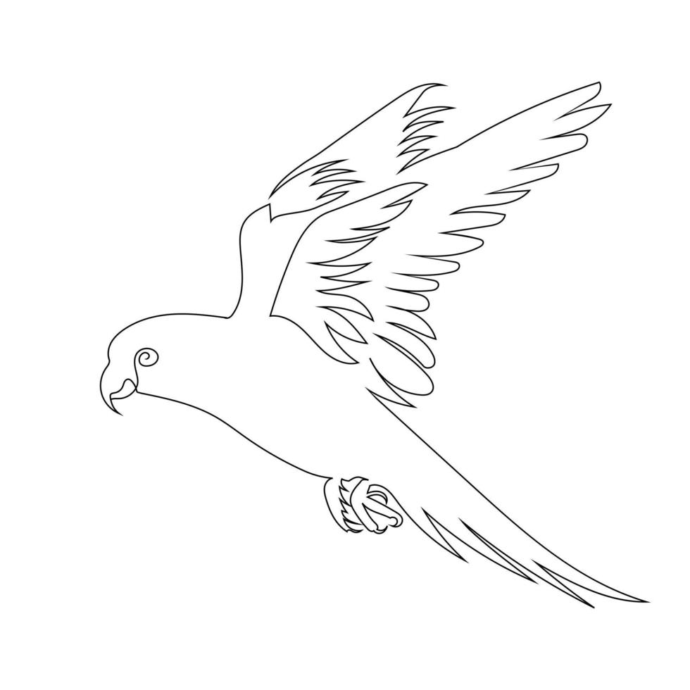 Parrot Bird Flying Line Art Drawing Style The Bird Sketch Black Linear Isolated On White Background And The Best Parrot Bird Illustration Free Vector