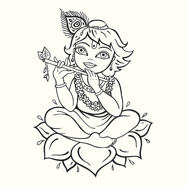 Hindu God Krishna. Vector Hand Drawn Illustration.