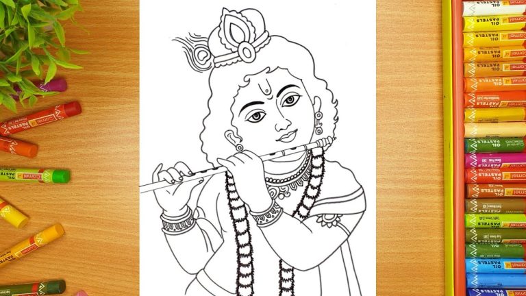 Premium Vector | Sketch hand drawn single line art coloring page line drawing  krishna janmashtami day