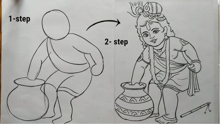 Easy Lord Shree Krishna Drawing | How to Draw Lord Krishna Thakur Step by  Step | Easy love drawings, Krishna drawing, Book art projects
