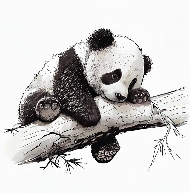 Premium Photo | Realistic Pen And Ink Drawing Of Panda Sitting On Rock In  Marsh